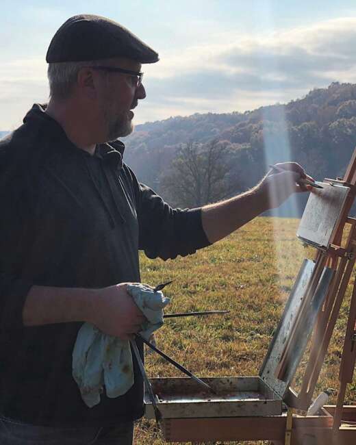 Shawn Krueger painting plein air in Brown County